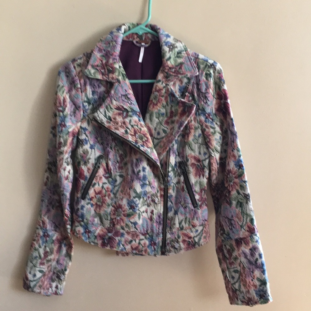 Free People floral tapestry moto jacket
